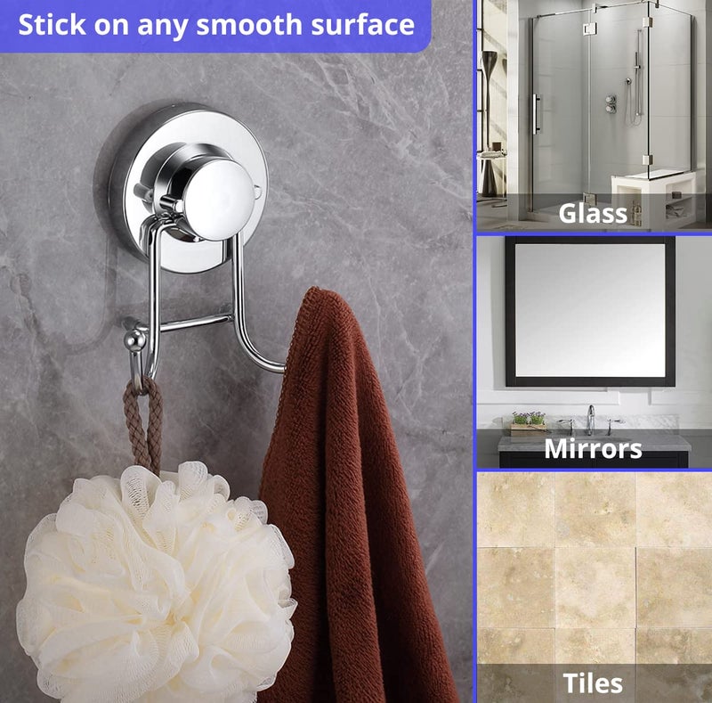 HOME SO Suction Cup Hooks for Shower  Bathroom  Kitchen  Glass Door  Mirror  Tile - Loofah  Towel  Coat  Bath Robe Hook Holder for Hanging up to 15 lbs - Rustproof Chrome Stainless Steel (2-Pack) - Image 3
